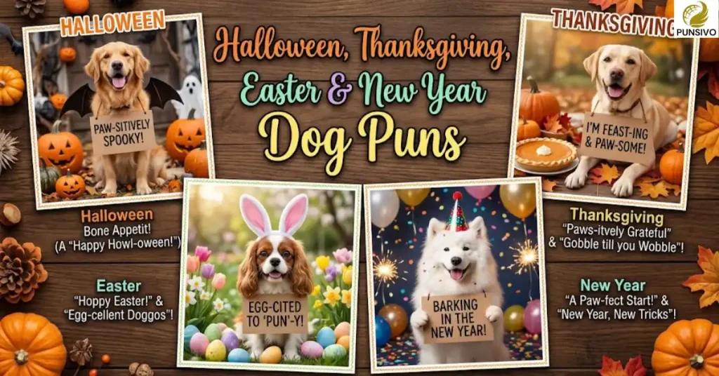 Halloween, Thanksgiving, Easter & New Year Dog Puns