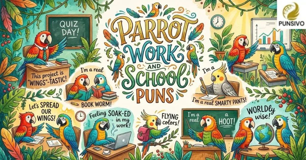 parrot-work-and-school-puns Parrot Work and School Puns