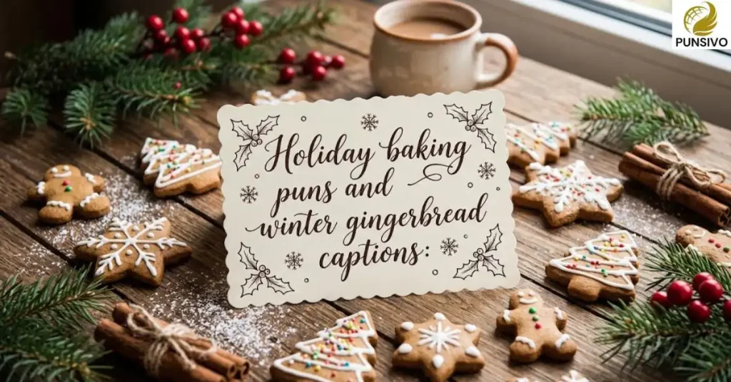 Holiday baking puns and winter gingerbread captions: